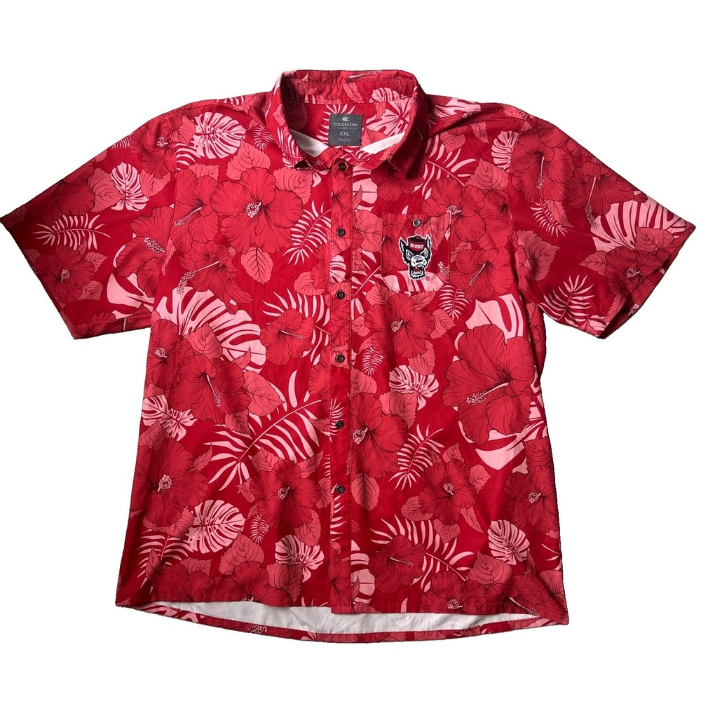 NC State Wolfpack Colosseum Hawaiian Button Shirt Mens 2XL Red Nautical Hawaiian